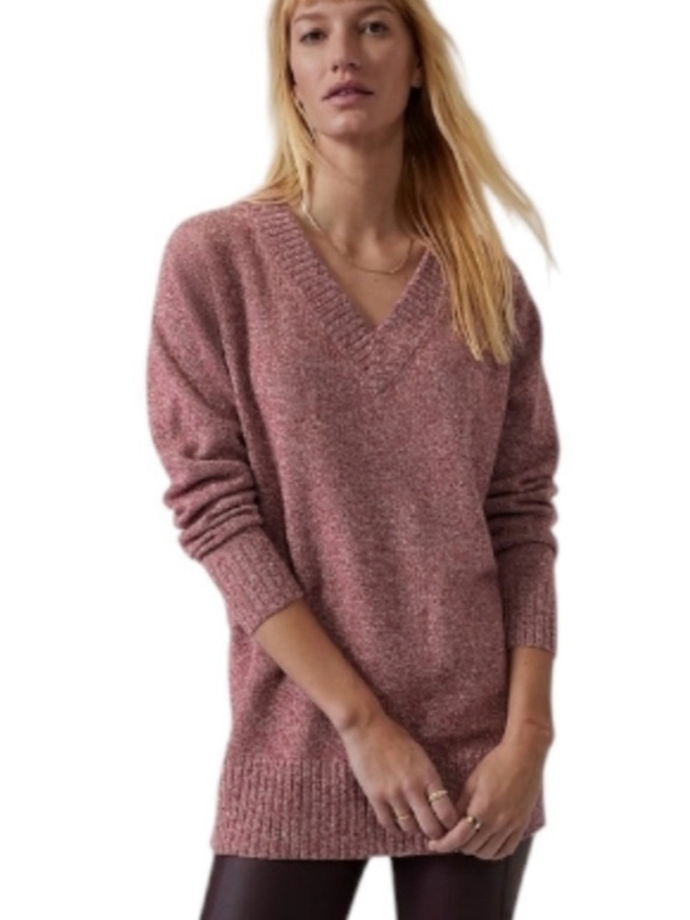 Athleta Vital V-Neck Pink Sweater, Wool and Cashmere Blend - Size Small